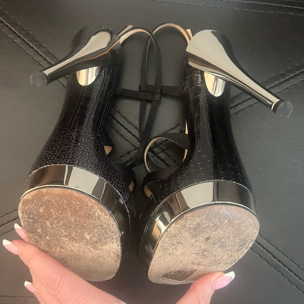 Casadei Pellame Raso Nero Stiletto Strappy Sandals. Size 37/7 - Picture 9 of 14